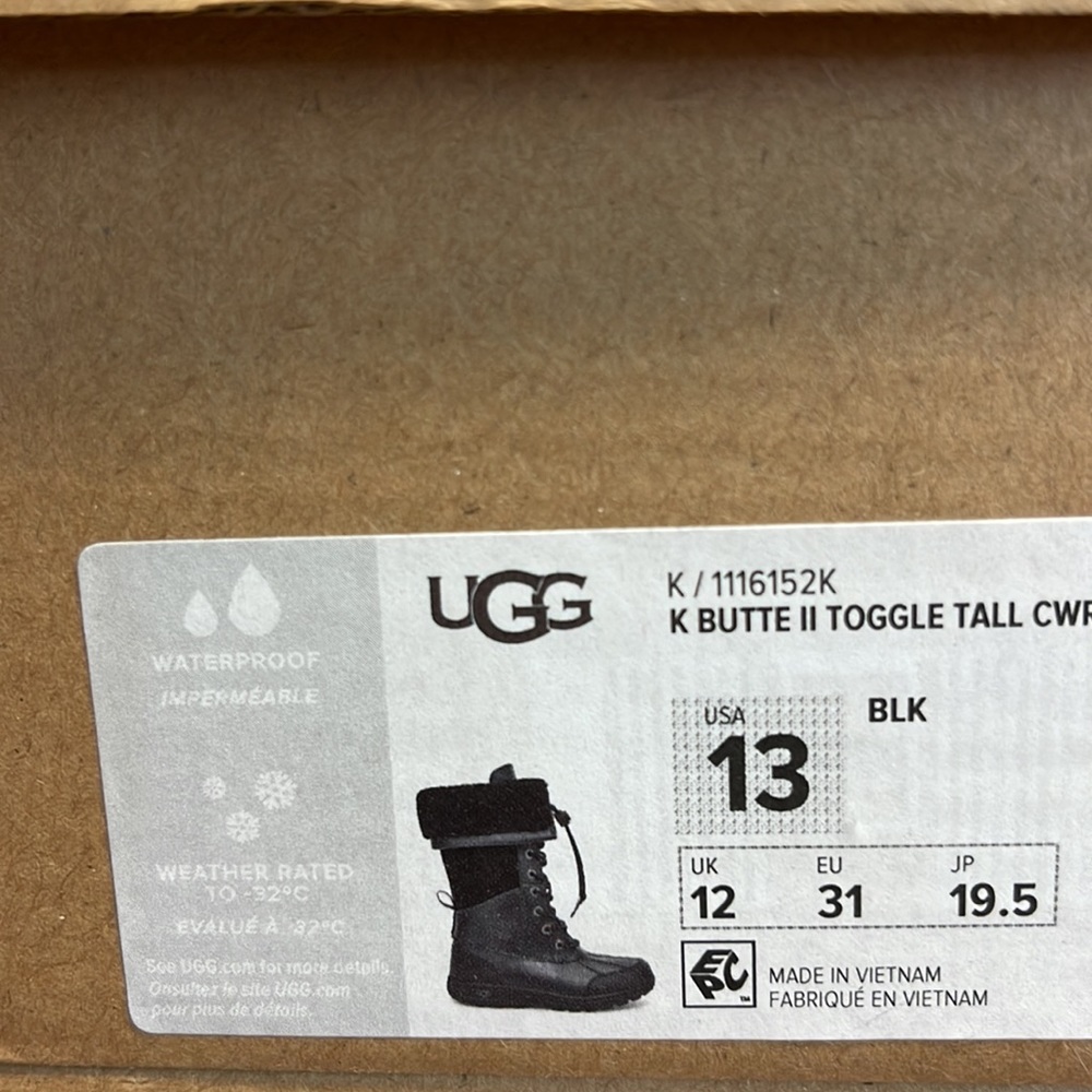 🍁UGG🍁 BUTTE II TOGGLE TALL BLACK CWR KIDS WINTER WATER PROOF TALL BOOTS - Picture 16 of 16
